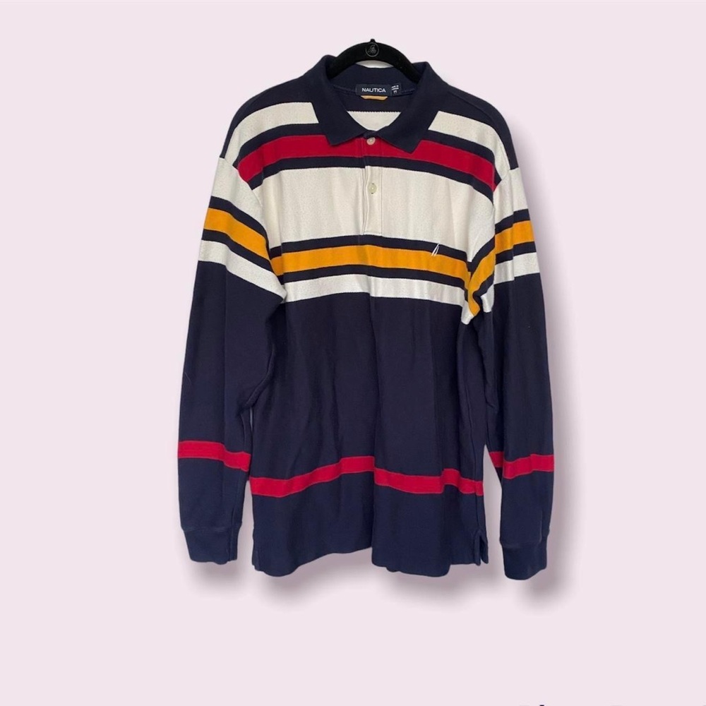 y2k Striped henley sweatshirt! - medium
